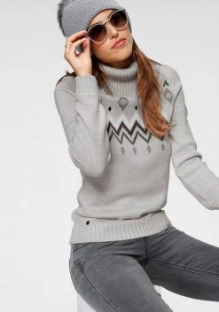 KangaROOS Norwegerpullover mit großem Rollkragen Hellgrau-meliert, Rosa-meliert