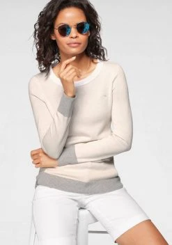 KangaROOS Rundhalspullover mit Knopfleiste hinten und Konstrast-Bündchen - NEUE KOLLEKTION Beige-hellgrau, Mint-weiß