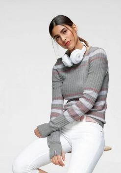 KangaROOS Rundhalspullover im stilvollem Streifen-Design Hellgrau-weiß-rosa, Rot-marine-weiß