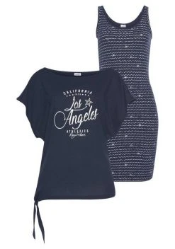 KangaROOS Jerseykleid (2-tlg) im Set mit oversize Shirt zum Knoten - NEUE KOLLEKTION Graublau-weiß, Marine-weiß, Schwarz