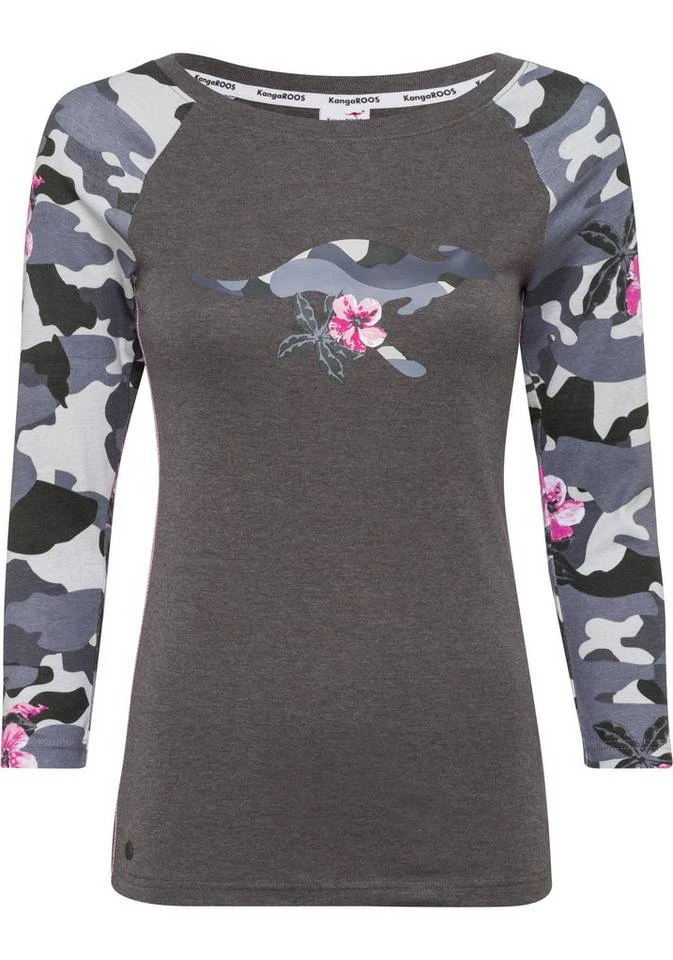 KangaROOS 3/4-Arm-Shirt mit tarnfarbenen Camouflage-Ärmeln und Front-Print Anthrazit-schwarz, Offwhite-tarnfarben 7 KangaROOS 3/4-Arm-Shirt mit tarnfarbenen Camouflage-Ärmeln und Front-Print Anthrazit-schwarz, Offwhite-tarnfarben – Bild 5