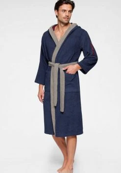 Unisex-Bademantel »Henry«, KangaROOS, mit Kaputze und Logostickerei Marine, Taupe