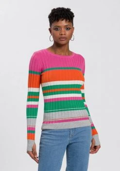 KangaROOS Rundhalspullover im sportivem Streifen-Design Bunt-lila, Weiß-marine-rot-gestreift, Wollweiß-rosa, Pink-orange-grün