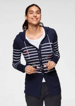 KangaROOS Kapuzenstrickjacke mit Streifen, Herzen & Sternen - Design - NEUE KOLLEKTION Marine-wei&szlig;-rot, Hellgrau-anthrazit-mint