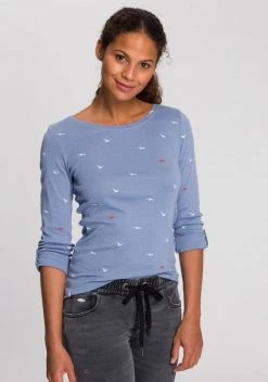 KangaROOS Langarmshirt mit süßem Pünktchen, Vogel und Anker Allover-Print Himbeere-gemustert, Marine-gemustert, Schwarz-gemustert, Weiß-gemustert