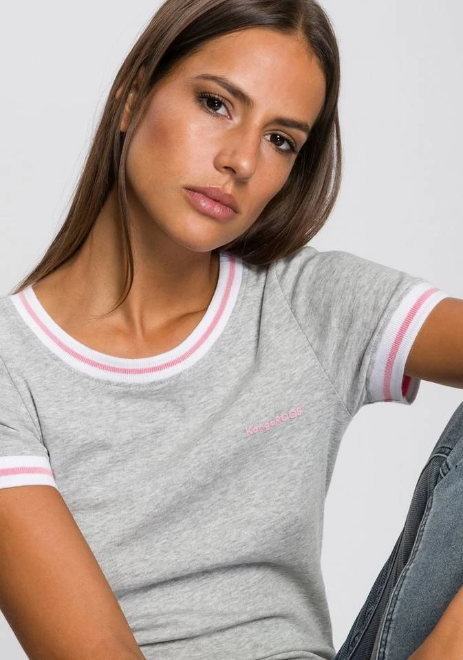 KangaROOS T-Shirt mit modischen Rippenbünchen Schwarz, Blau, Hellgrau-meliert 5 KangaROOS T-Shirt mit modischen Rippenbünchen Schwarz, Blau, Hellgrau-meliert – Bild 3