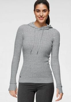 KangaROOS Kapuzenpullover im feinen Zopf-Strick-Design Rosa-weiß-meliert, Grau-wollweiß-melange, Dunkelbeige-wollweiß-melange, Blau-weiß-meliert