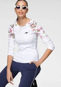 KangaROOS Langarmshirt mit floralem Druck Einsatz - NEUE KOLLEKTION Marine, Weiß