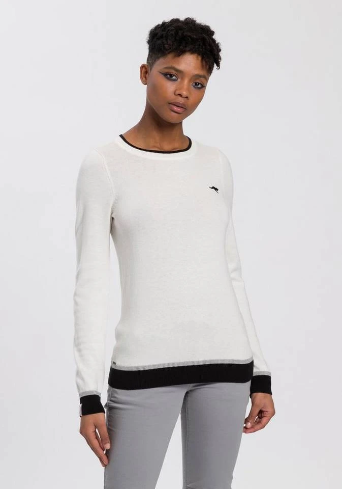 KangaROOS Rundhalspullover mit kontrastfarbenem Saum Schwarz, Offwhite-schwarz, Marine-rot, Rosa-blau 9 KangaROOS Rundhalspullover mit kontrastfarbenem Saum Schwarz, Offwhite-schwarz, Marine-rot, Rosa-blau – Bild 7