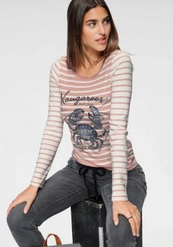 KangaROOS Longsleeve mit Marine Look Front-Print Rosa-weiß-gestreift, Hellgrau-weiß-gestreift, Weiß-marine-gestreift