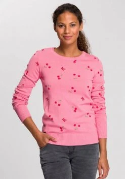 KangaROOS Strickpullover mit fruchtigem Kirschen-Druck Marine, Pink