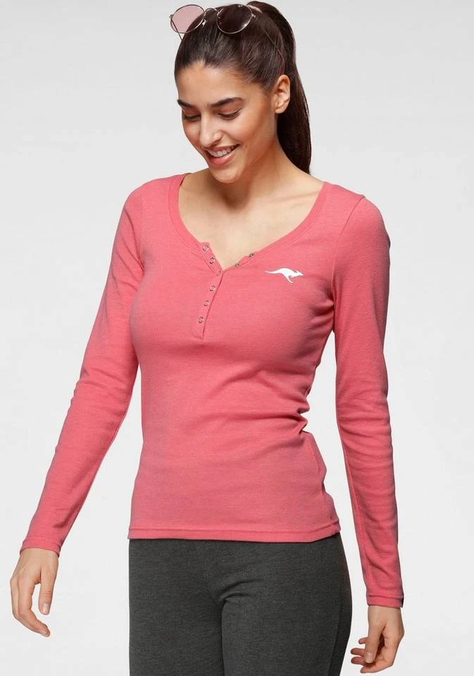 KangaROOS Langarmshirt mit Känguru-Logodruck und Knopfleiste - NEUE KOLLEKTION Himbeere-meliert, Schwarz 8 KangaROOS Langarmshirt mit Känguru-Logodruck und Knopfleiste - NEUE KOLLEKTION Himbeere-meliert, Schwarz – Bild 6