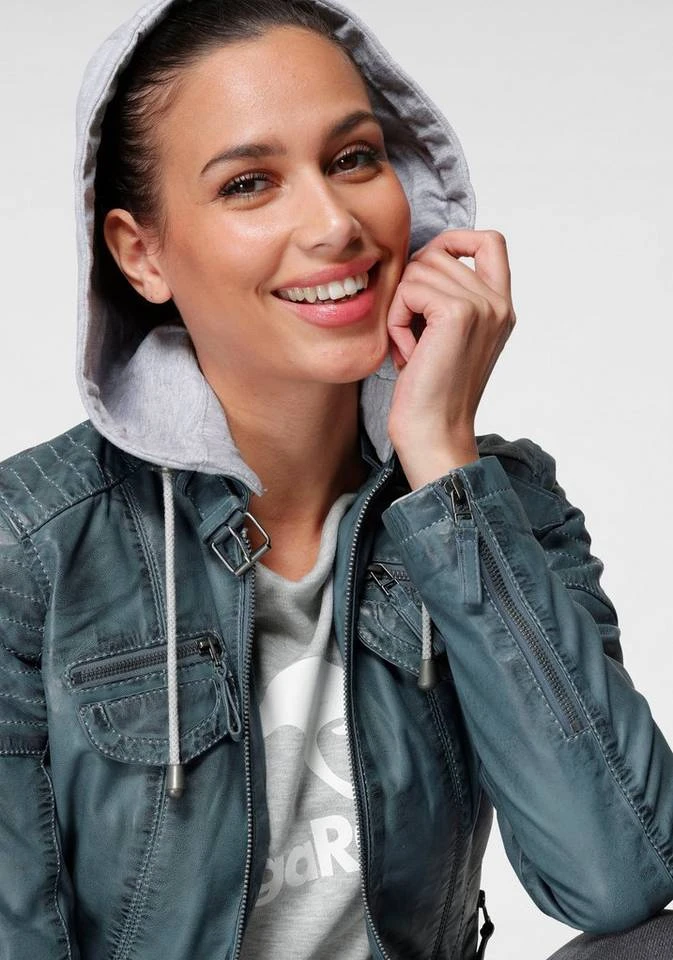 KangaROOS Lederjacke mit Kapuze aus Shirt-Ware Graublau-washed, Schwarz-washed, Stone-washed 5 KangaROOS Lederjacke mit Kapuze aus Shirt-Ware Graublau-washed, Schwarz-washed, Stone-washed – Bild 3