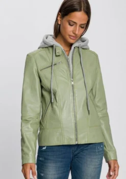 KangaROOS Lederjacke im Biker-Look mit abnehmbaren Sweateinsatz - NEUE KOLLEKTION Lindgrün, Schwarz, Ecru -KANGAROOS Verkäufe fdda9adb 10b5 5b9b bf81 47e45719f374